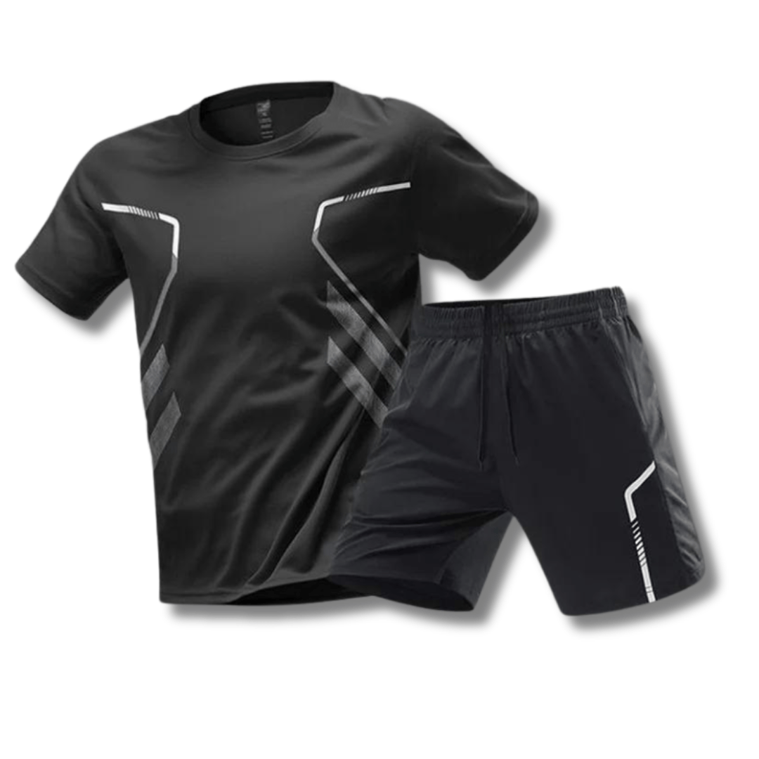 Sports outfit for men – T-shirt and shorts for training & leisure-Black-M-The Livary