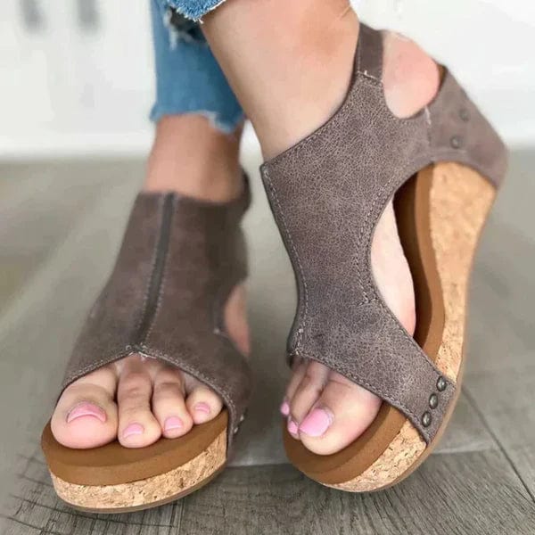 Fashionable Orthopaedic Women's Wedge Sandals - Lara Wegner-Taupe-2.5-The Livary