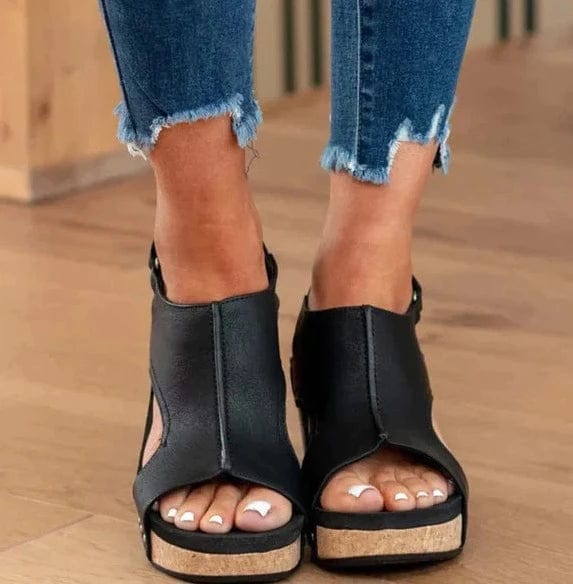 Fashionable Orthopaedic Women's Wedge Sandals - Lara Wegner-Black-2.5-The Livary