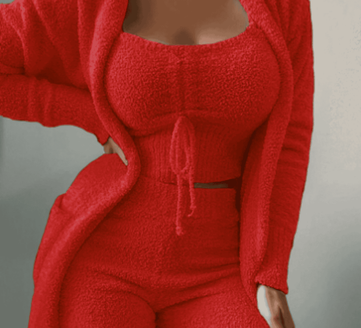 Warm 3-Piece Ladies Clothing Set - Ariana-Red-S-The Livary