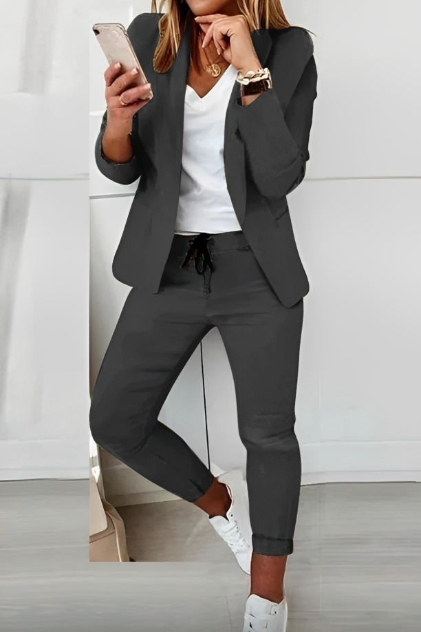Two-piece women's blazer set for everyday wear & events – Alina-Dark grey-S-The Livary