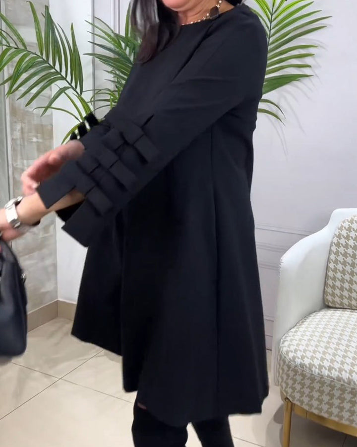 Casual Black Dress with Long Sleeves - Nora-S-The Livary