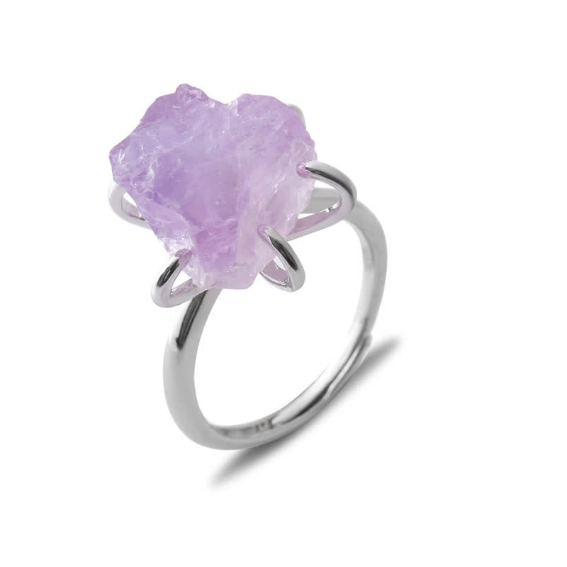 Six Claw Natural Crystal Adjustable Ring - Liora-Amethyst-Gold-The Livary