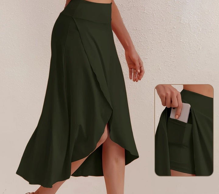 Sporty women's skirt with a high waistband & asymmetric cut – Alexia-Coral-S-The Livary