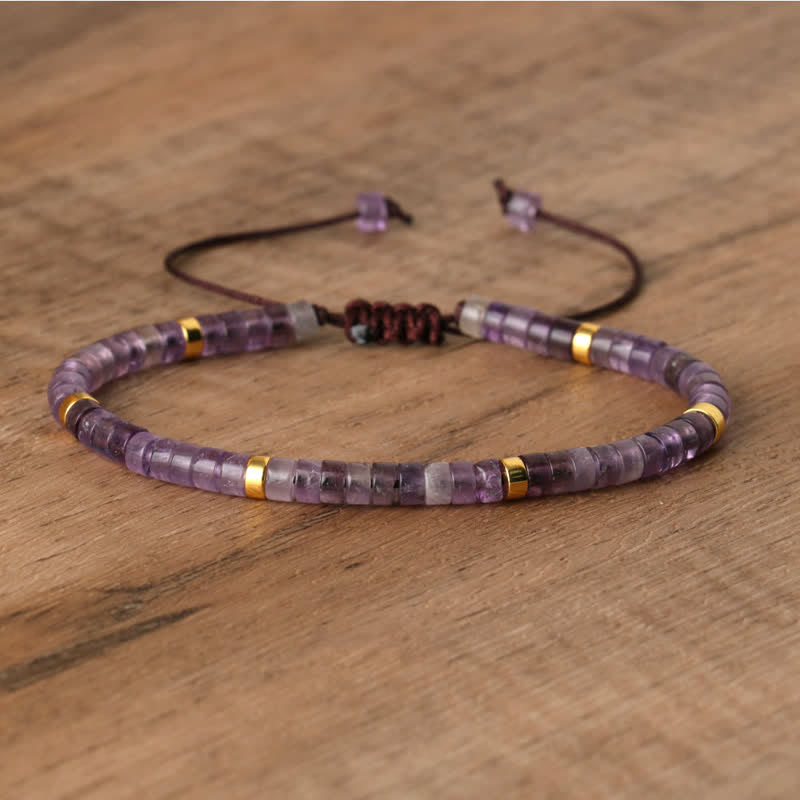 Braided Bracelet with 2.4 mm Natural Stone Rollers - Seraphina-Amethist-The Livary