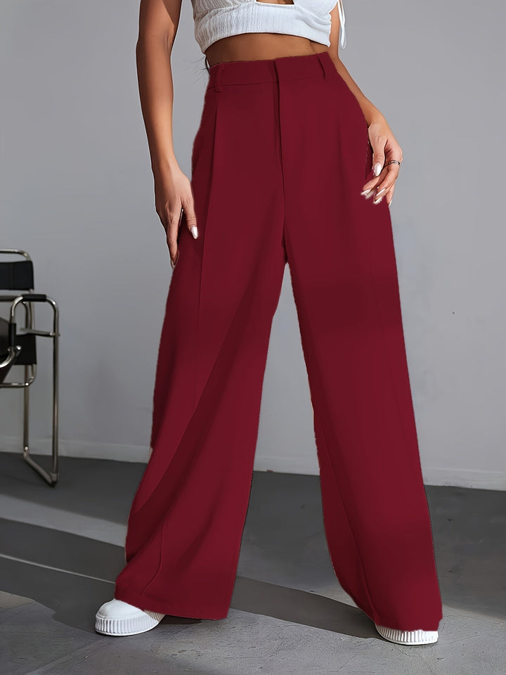 Luxury Plain Trousers With Wide Legs - Lana-S-Red-The Livary