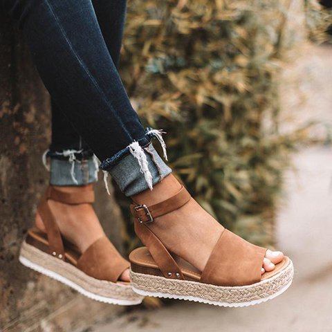 Ladies' wedge espadrille sandals with strap - Livia-Brown-3-The Livary