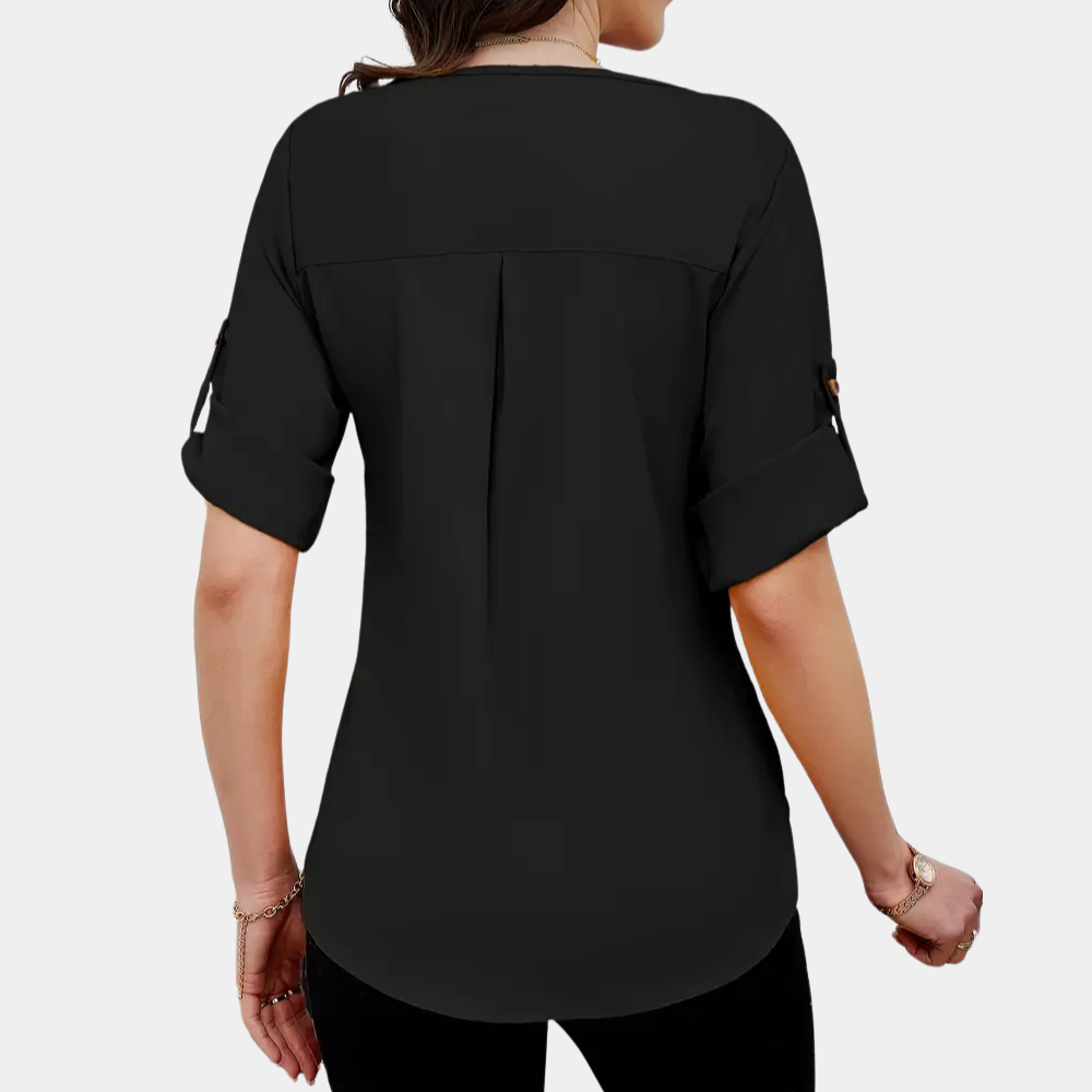 Lightweight Black Pleated Blouse for Women - Amira-XS-The Livary
