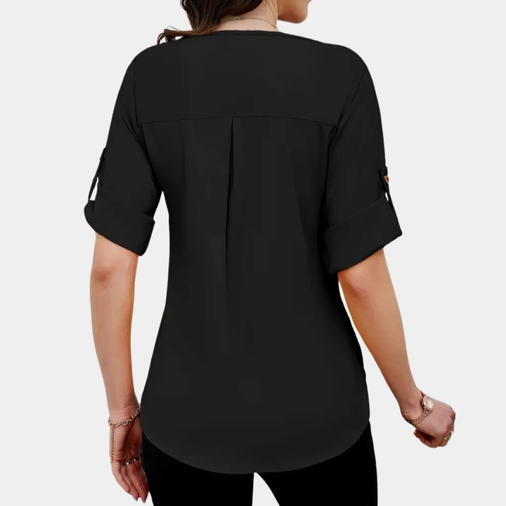 Lightweight Black Pleated Blouse for Women - Amira-XS-The Livary