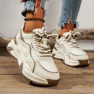 Stylish Ladies Sneakers with High Sole – Romi-Beige-4.5-The Livary