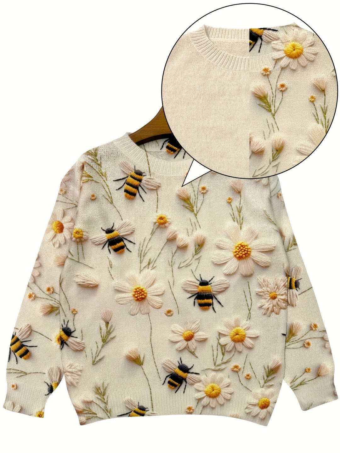Trendy Ladies Sweater with Bee Pattern - Sophie-S-Apricot-The Livary