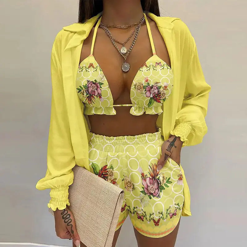 Stylish 3-piece summer outfit for the beach and pool - TropenGlow-Light yellow-S-The Livary