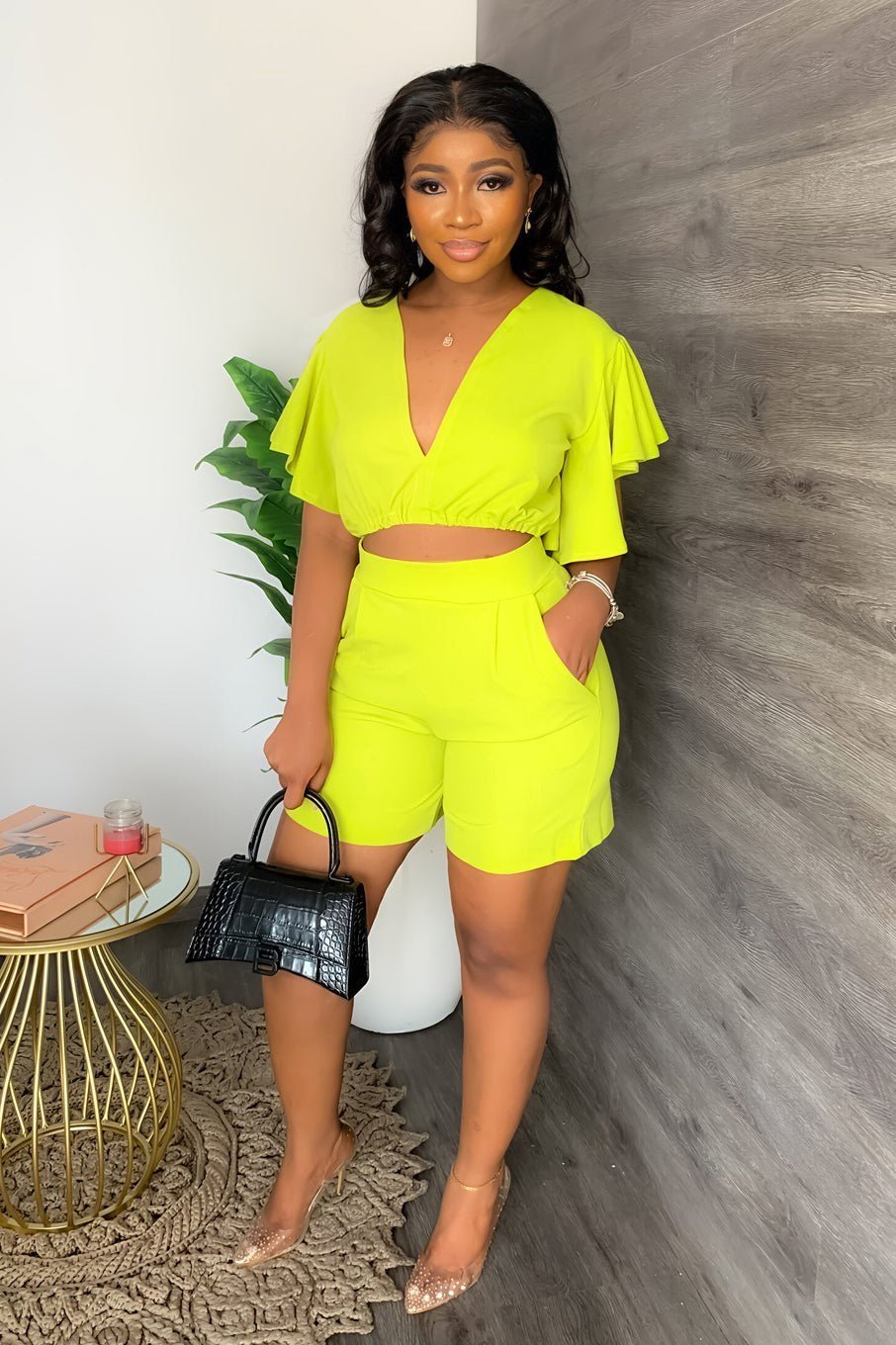 Trendy summer two-piece set with pleated design – Marlene-Green-S-The Livary