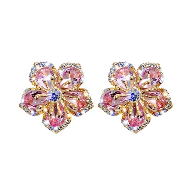 Flower-shaped Zirconia Earrings - Flora-The Livary