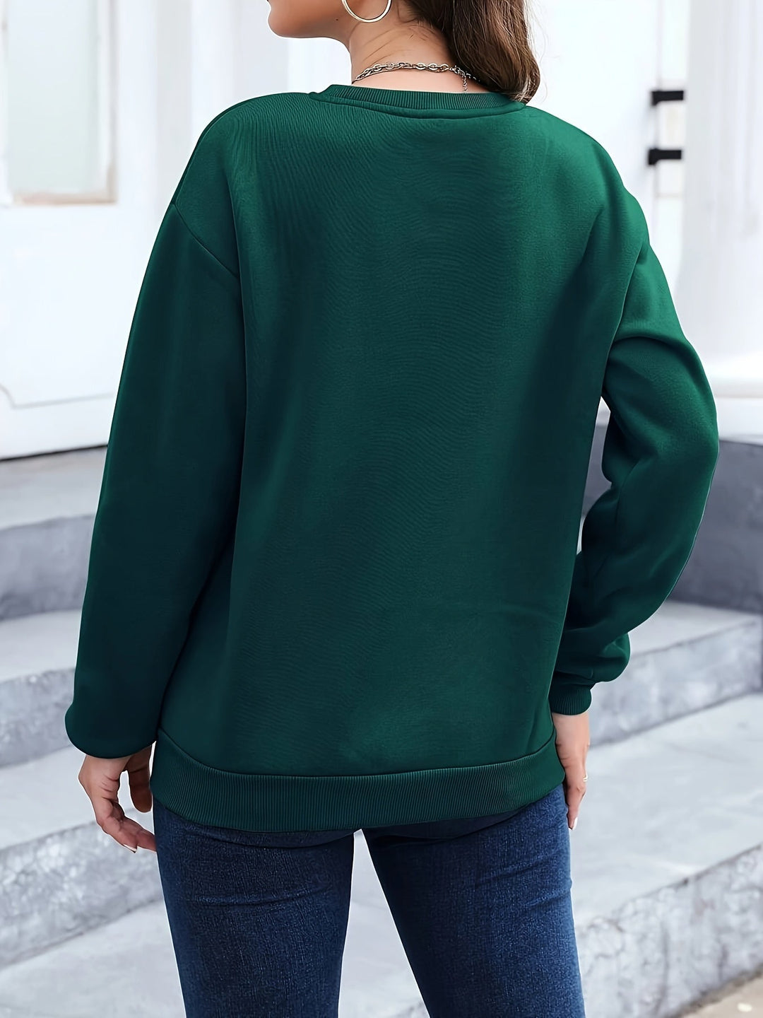 Casual Sweatshirt with Feather Print - Marisa-Dark green-S-The Livary