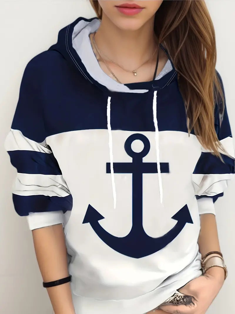Hoodie with Anchor Print - Nautical Vibes-S-The Livary