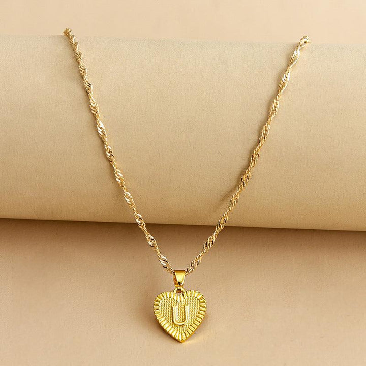 Gold Initial Heart Pendant Necklace - Amara-U-The Livary