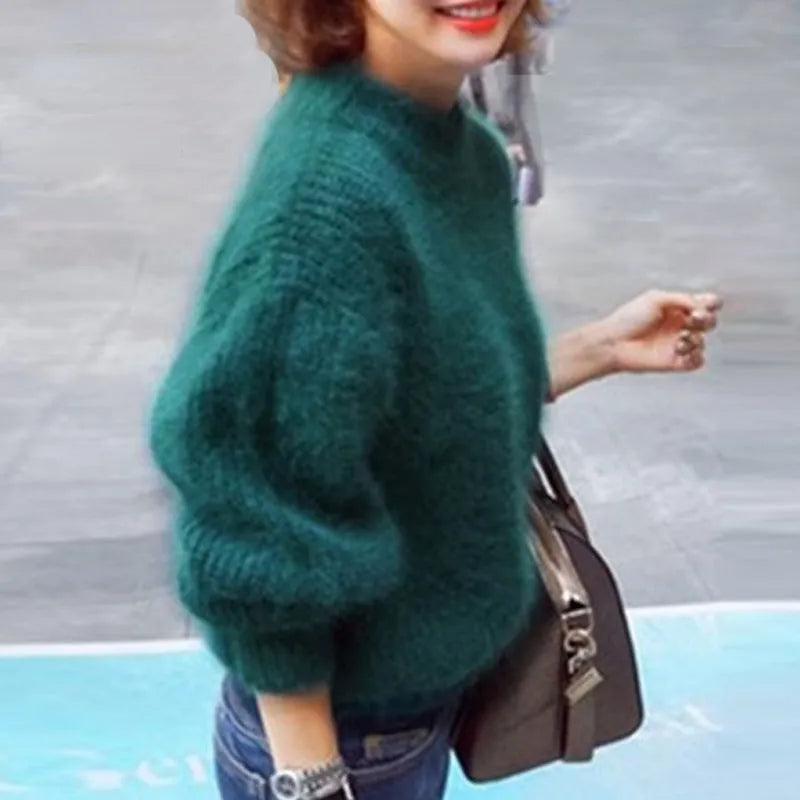 Casual Angora Knitted Women's Sweater - Livia-Green-S-The Livary