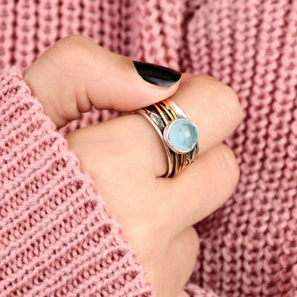 Aquamarine Spinner Ring - Selene-2.01 in-The Livary