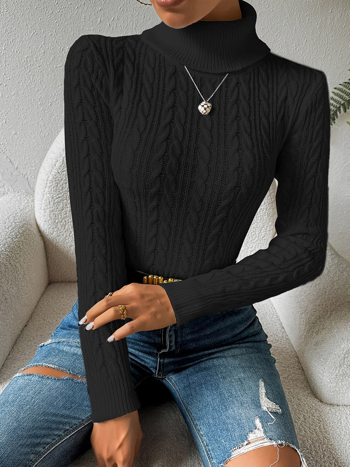 Plain Cable Knit Sweater for Women - Amara-Black-S-The Livary