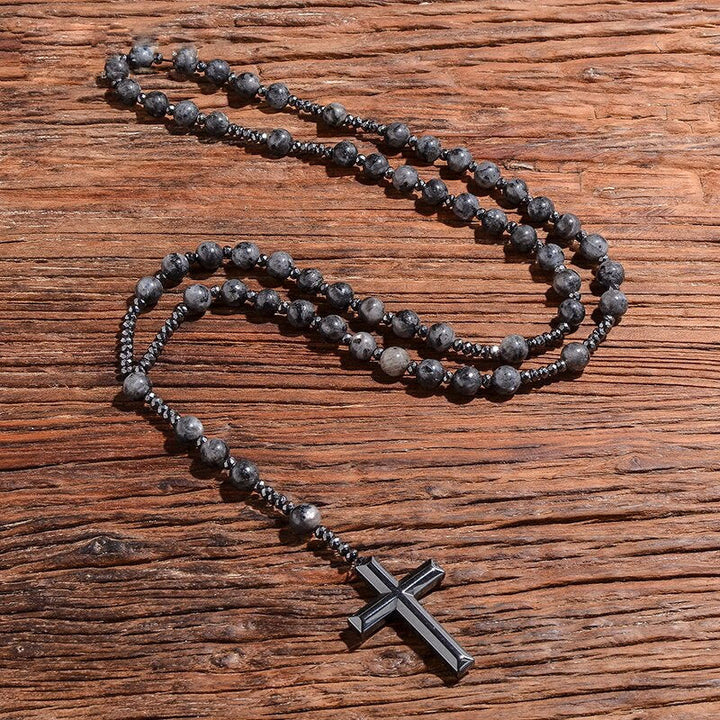 Tiger Eye and Lapis Lazuli Cross Rosary Necklace for Men - Orion-Tiger's eye-The Livary