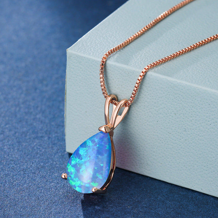 AA OUT OF STOCK Minimalist Drop Opal Pendant Necklace - Selina-Blue Opal-Rose gold-The Livary
