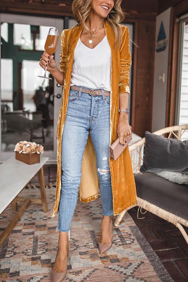 Ladies Stylish Suede Kimono Jacket - Isabella-Yellow-S-The Livary