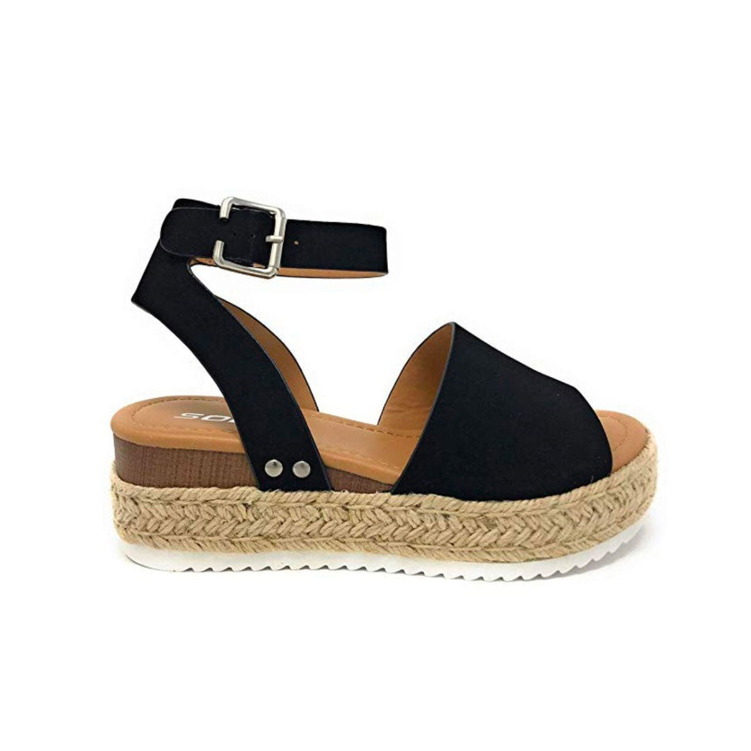 Ladies' wedge espadrille sandals with strap - Livia-Black-3-The Livary