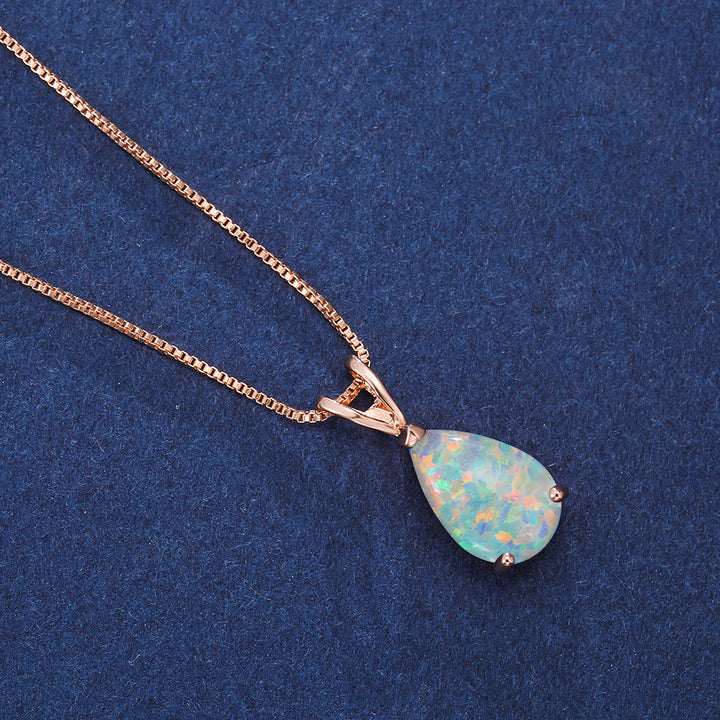 AA OUT OF STOCK Minimalist Drop Opal Pendant Necklace - Selina-White Opal-Rose gold-The Livary