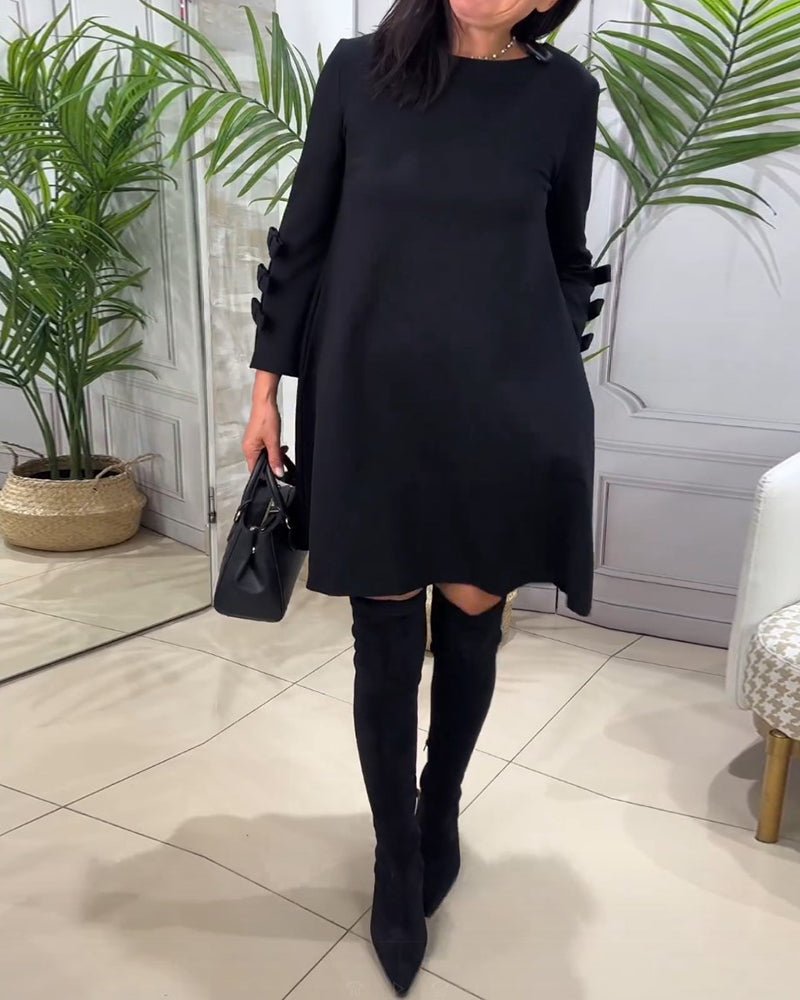 Casual Black Dress with Long Sleeves - Nora-S-The Livary