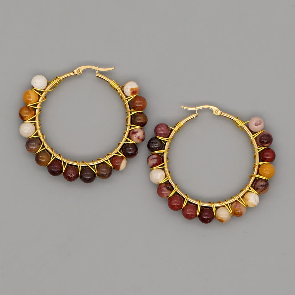Boho Natural Crystals Large Hoop Earrings - Sanne-Indian Agate-The Livary