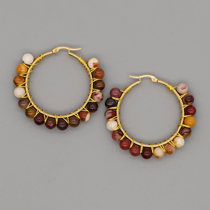 Boho Natural Crystals Large Hoop Earrings - Sanne-Indian Agate-The Livary