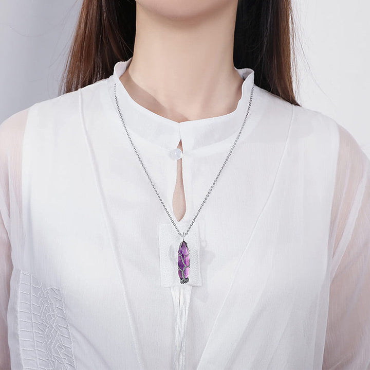 Stylish Crystal with Tree of Life Gemstone Necklace - Elara-Green Aventurine-The Livary