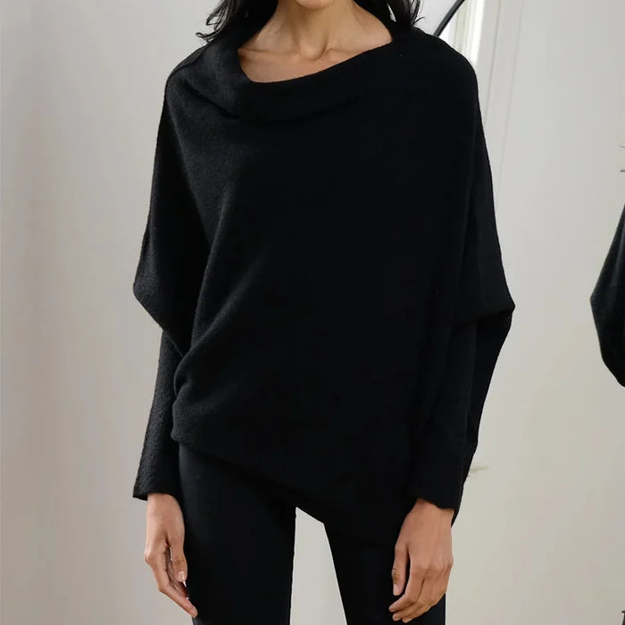 Asymmetric Oversized Women's Sweater - Sophia-Black-The Livary