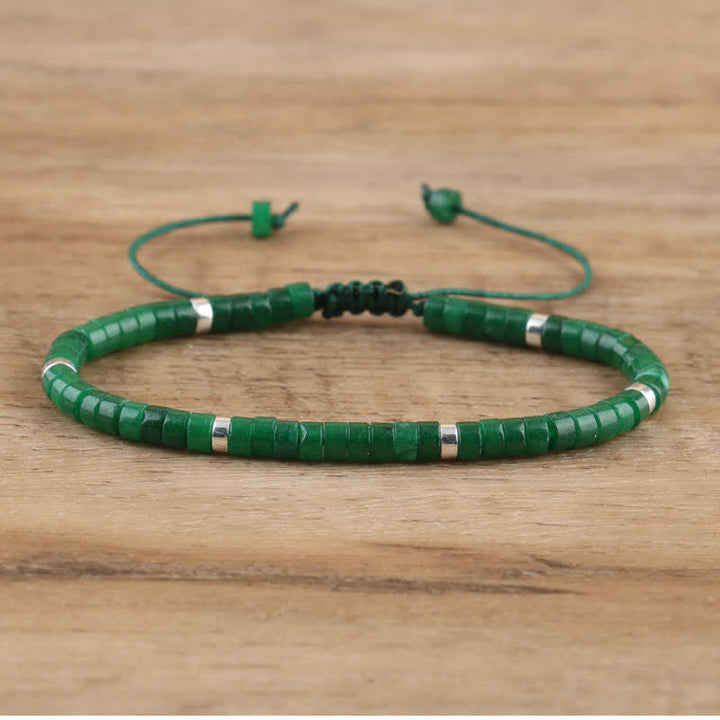 Braided Bracelet with 2.4 mm Natural Stone Rollers - Seraphina-Dark green jade-The Livary