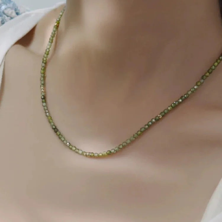 Olive Green Zirconia Necklace - Celeste-Without Zirconia-The Livary