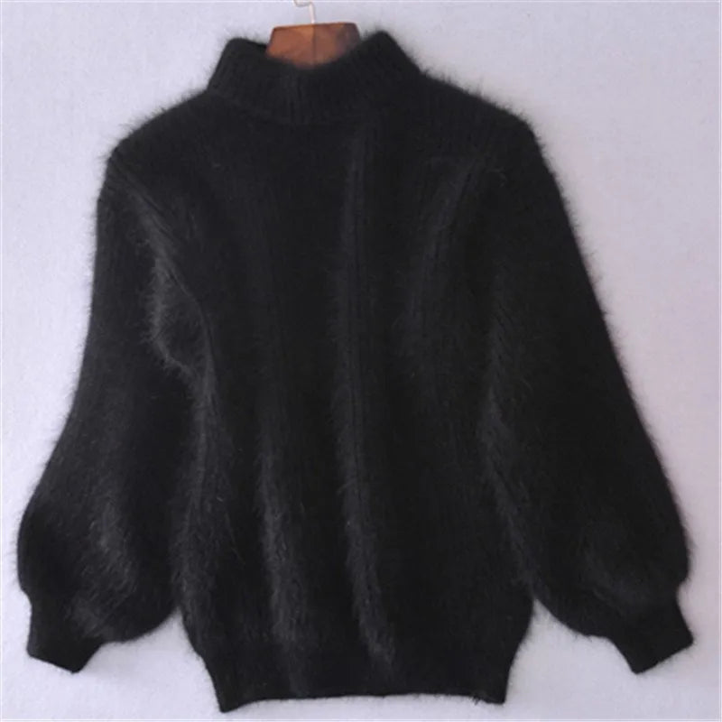 Casual Angora Knitted Women's Sweater - Livia-Black-S-The Livary