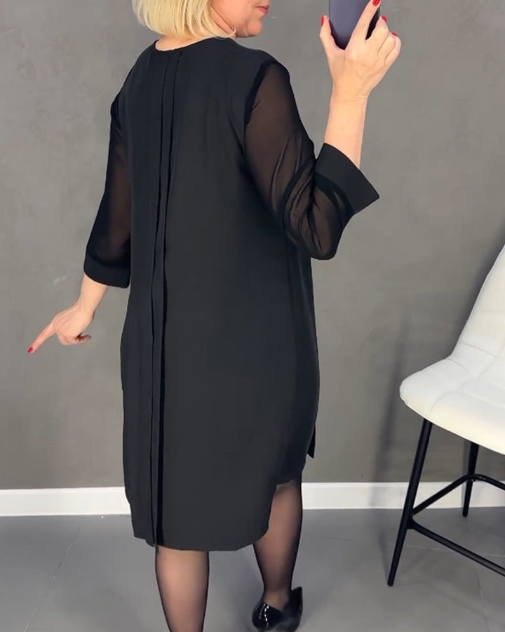 Elegant shift dress with mesh details – Gabrielle-Black-S-The Livary