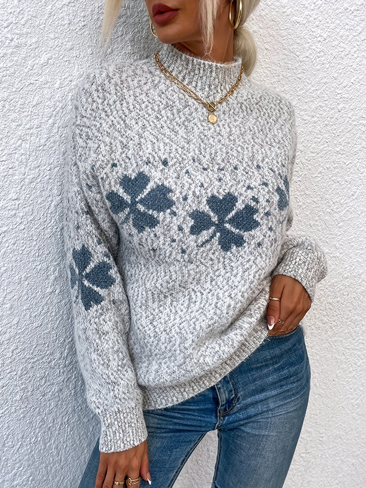 Sweater with Four-leaf Clover Pattern - Maeve-Pink-S-The Livary