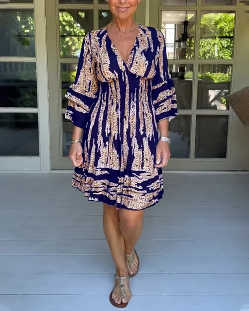 Airy & Stylish Women's Dress with V-Neck and 3/4 Sleeves – Elina-Navy blue-S-The Livary