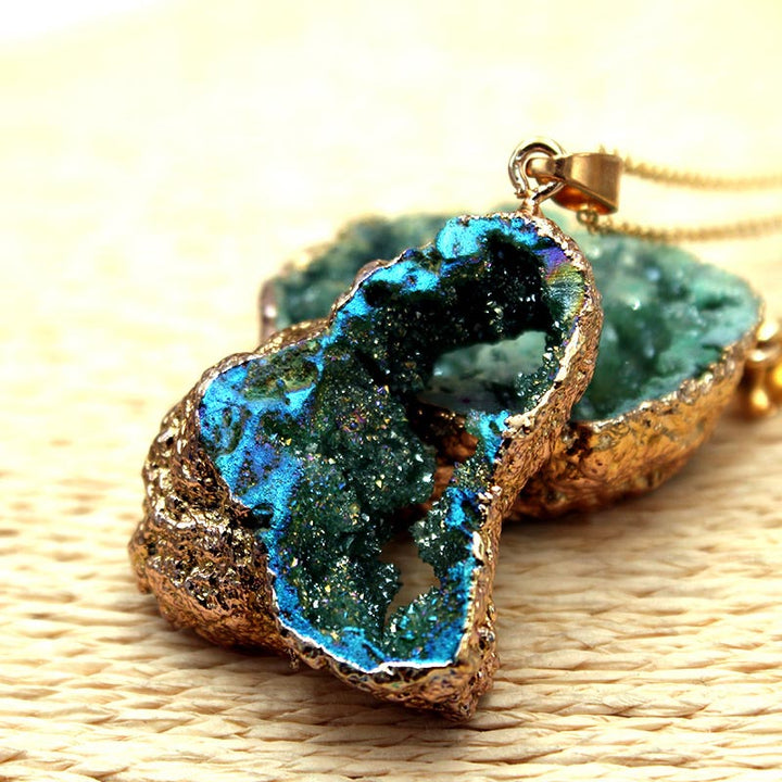 Natural Crystal Geode Pendant - Gaia-Malachite-The Livary