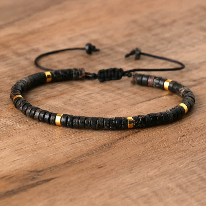 Braided Bracelet with 2.4 mm Natural Stone Rollers - Seraphina-Black emperor stone-The Livary