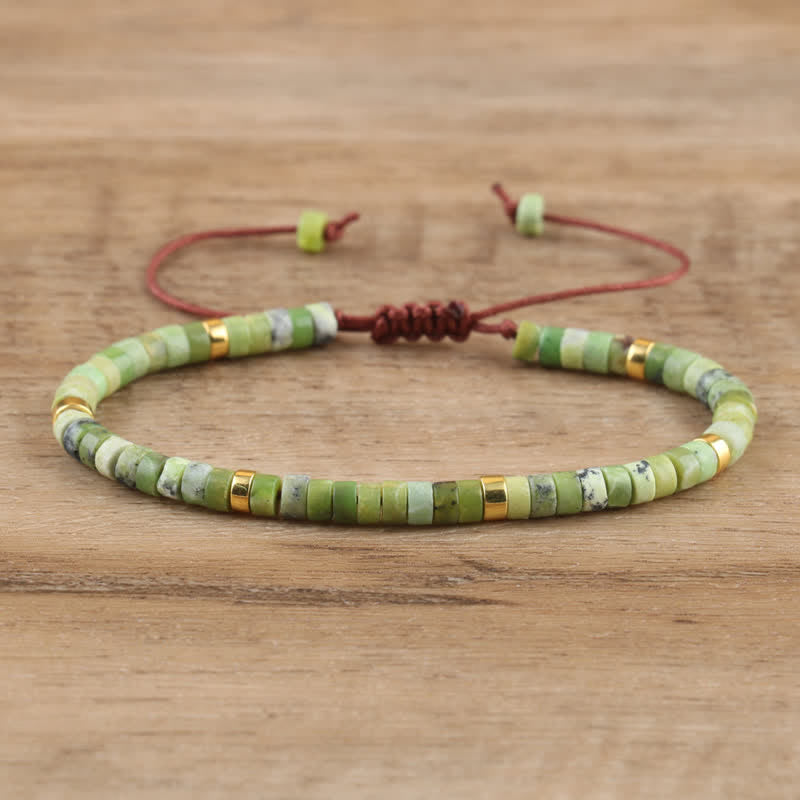 Braided Bracelet with 2.4 mm Natural Stone Rollers - Seraphina-Chrysoprase-The Livary