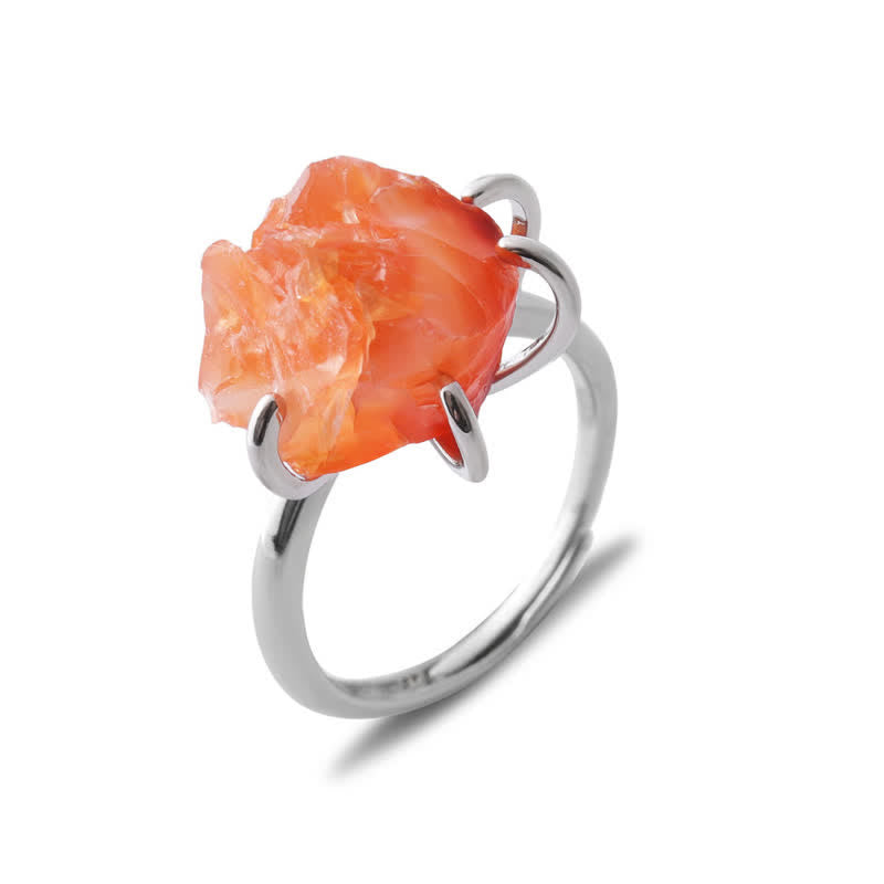 Six Claw Natural Crystal Adjustable Ring - Liora-Carnelian-Gold-The Livary