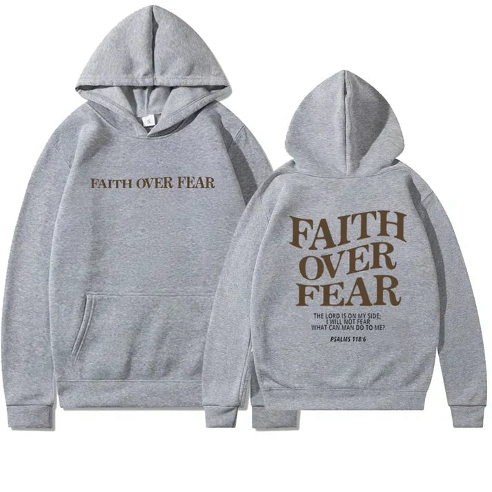 Unisex Hoodie "Faith Over Fear" Psalm 118:6 - Faithmore-Grey-XS-The Livary