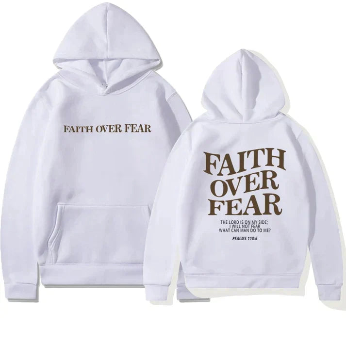 Unisex Hoodie "Faith Over Fear" Psalm 118:6 - Faithmore-White-XS-The Livary