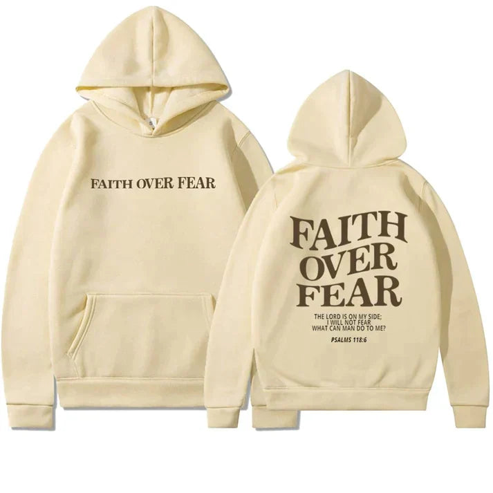 Unisex Hoodie "Faith Over Fear" Psalm 118:6 - Faithmore-Cream-XS-The Livary