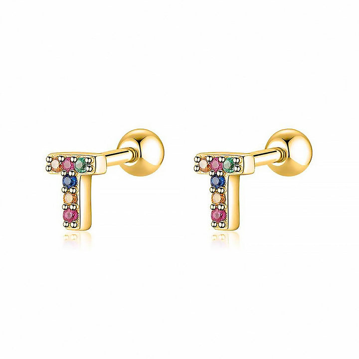 Coloured Letter Earrings - Letria-T-Gold-The Livary