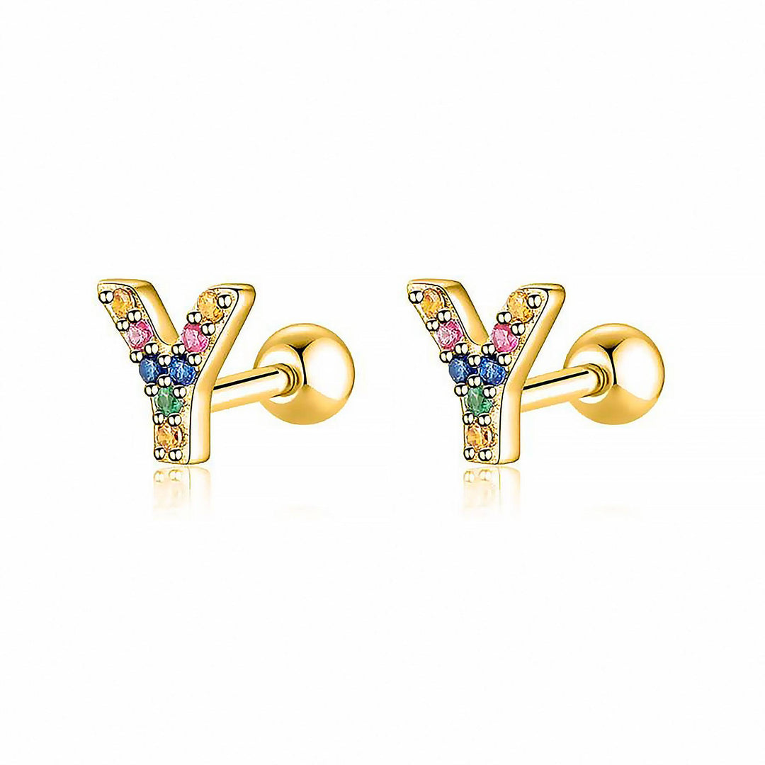 Coloured Letter Earrings - Letria-Y-Gold-The Livary