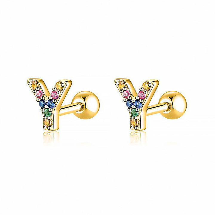 Coloured Letter Earrings - Letria-Y-Gold-The Livary